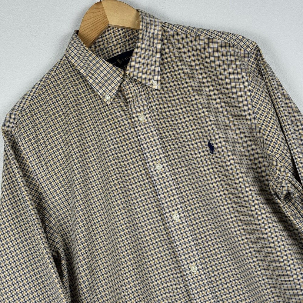 Polo Ralph Lauren Long Sleeve Button Down Shirt Men’s Large Plaid Yellow Blue